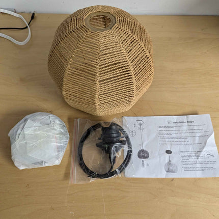 Mlihove Rattan Pendant Light 1-Light with Hand-Woven Shade 9.8inch, Rattan Light