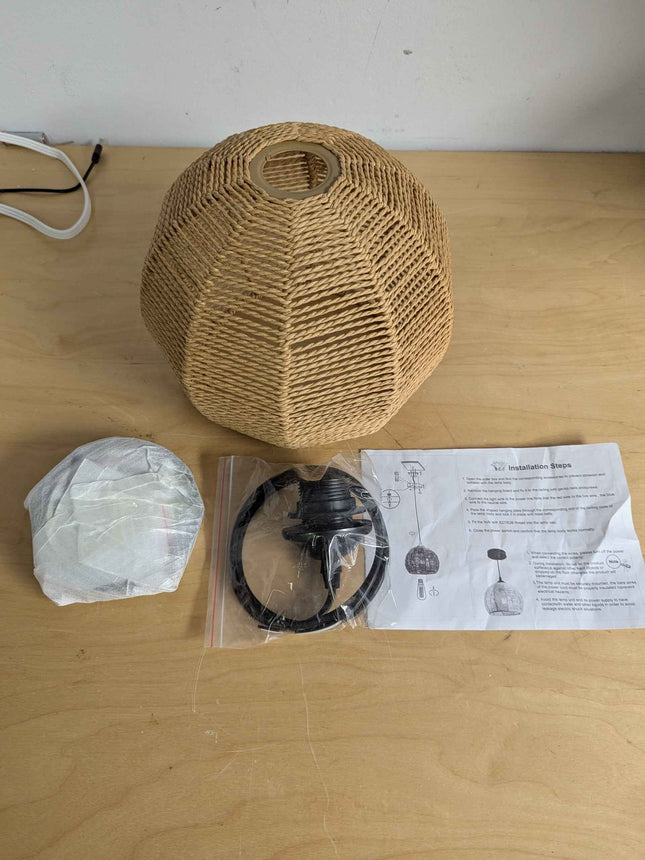 Mlihove Rattan Pendant Light 1-Light with Hand-Woven Shade 9.8inch, Rattan Light