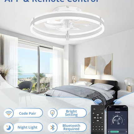 Ceiling Fans with Lights and Remote, 19.7'' Low Profile Ceiling Fans, 3000-6000K