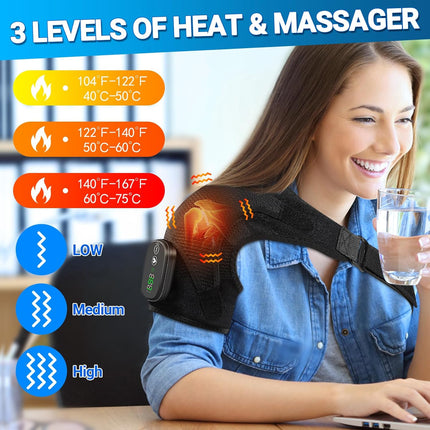 YUANBO Cordless Heated Shoulder Massager, Portable Shoulder Brace Heating Pad wi