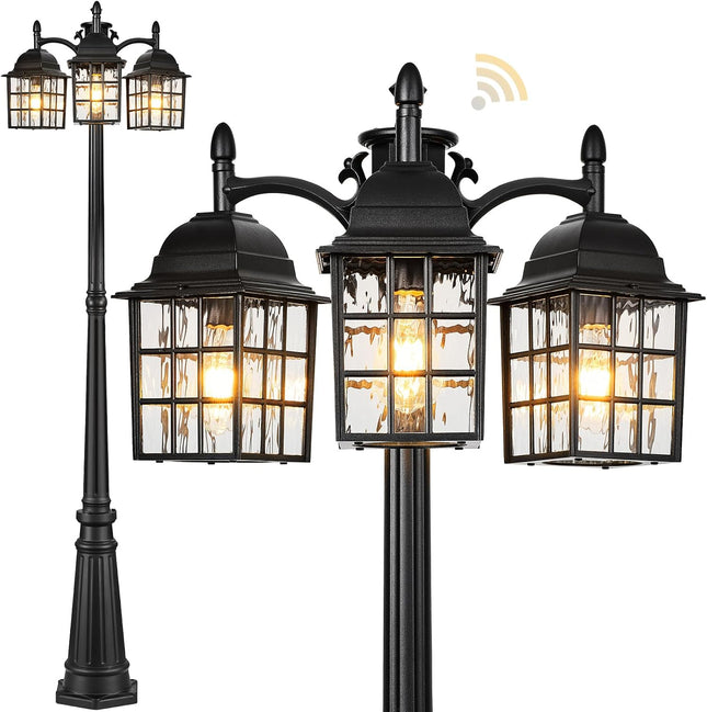 VIANIS Dusk to Dawn 3-Head Lamp Posts Outdoor Lighting, Modern Black Outdoor Pos
