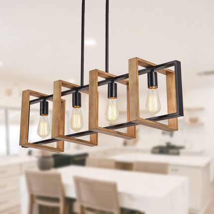 Black Farmhouse Pendant Light,1-Light Small Chandelier,Wood Dining Room Light Fi