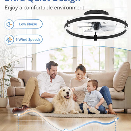 Ceiling Fans with Lights and Remote, 19.7'' Low Profile Ceiling Fans, 3000-6000K