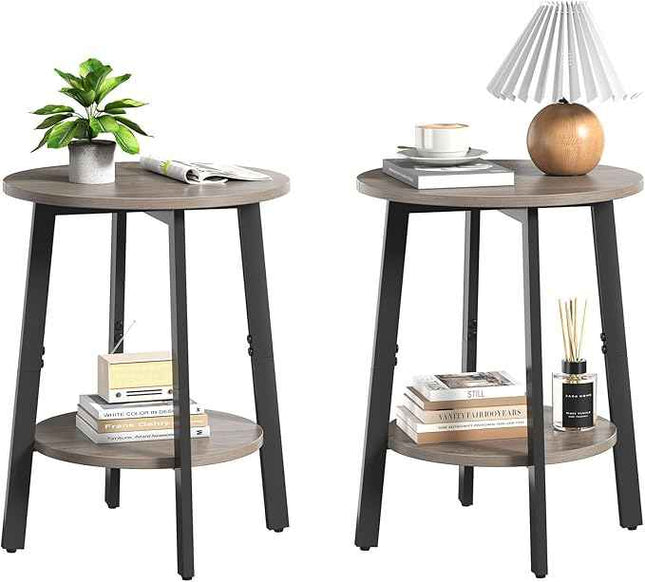 sthmec Side Table Set of 2, Small Round End Table with Storage Shelf for Small S