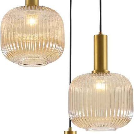 BOKT Gold Cluster Globe Glass Ceiling Chandelier 3-Light Amber Hanging Pendant Light Brushed Brass Dining Room Chandelier Stair Adjustable Hanging Light Fixture for Corridor Entryway