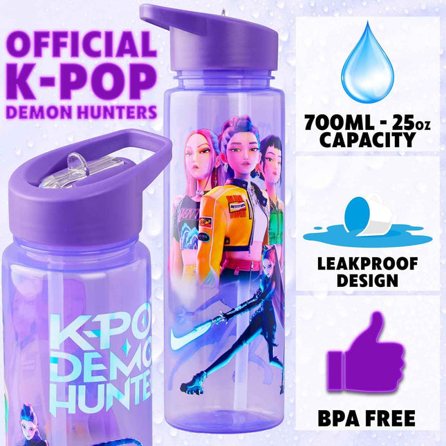 KPop Demon Hunters Officially Licensed Huntrix Water Bottle for Girls, 25oz Leak