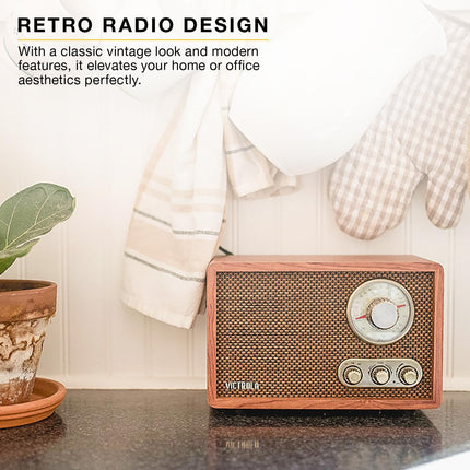 Victrola Willow – Retro Wood Bluetooth Radio with Built-in Speakers: Elegant & V