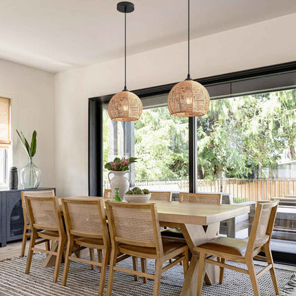 Mlihove Rattan Pendant Light 1-Light with Hand-Woven Shade 9.8inch, Rattan Light