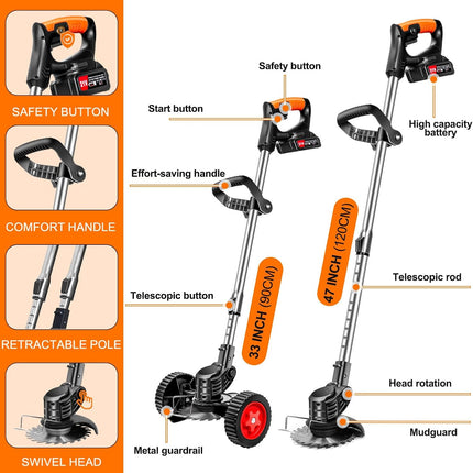 FISIYINDZ Cordless Electric Weed Wacker 21V with 2x 2000mAh Batteries, 3-in-1 Grass Trimmer & Edger (Only 1 Steel Blade)