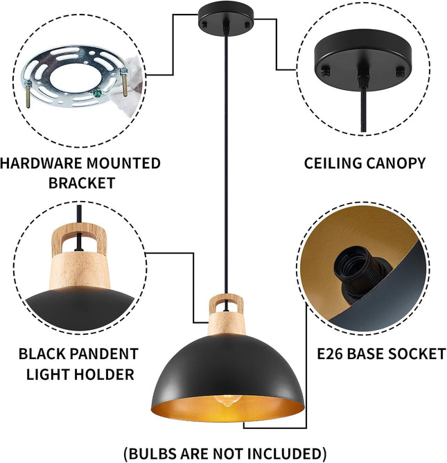SESIMENT Black Pendant Light 11.8inches 2 Packs, Farmhouse Pendant Light, Indust