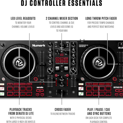 Numark Mixtrack Pro FX Serato DJ Controller with 2 Decks, Mixer, Effects Paddles