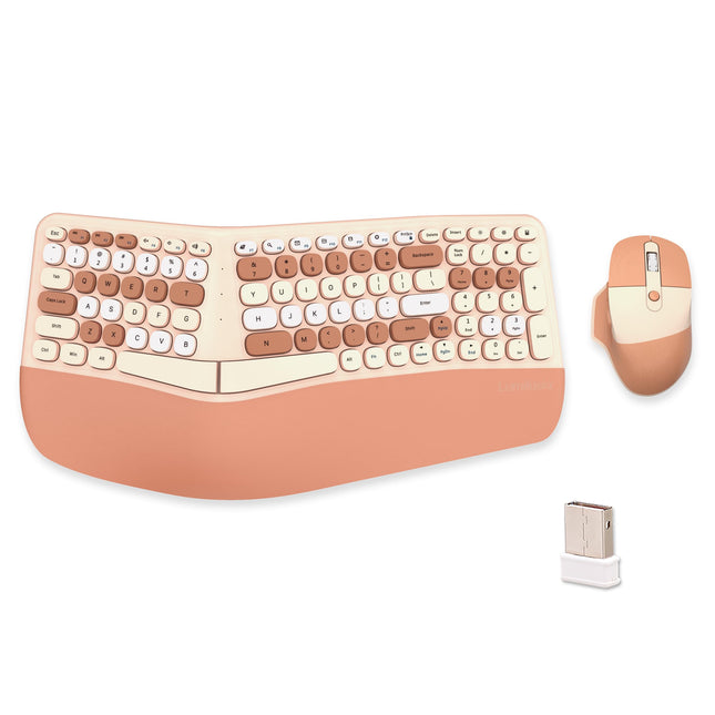 Wireless Ergonomic Keyboard and Mouse Combo, Split Keyboard, Stain-Resistant Com