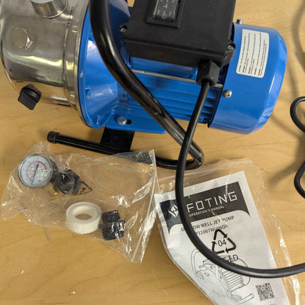 FOTING 1.6HP Shallow Well Pump, 1215GPH 115V Portable Garden Pumps, Stainless St