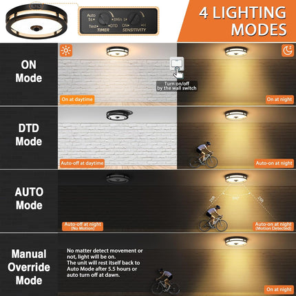 Outdoor Motion Sensor Flush Mount Ceiling Light, LED Outdoor Light Fixture 2 Pac