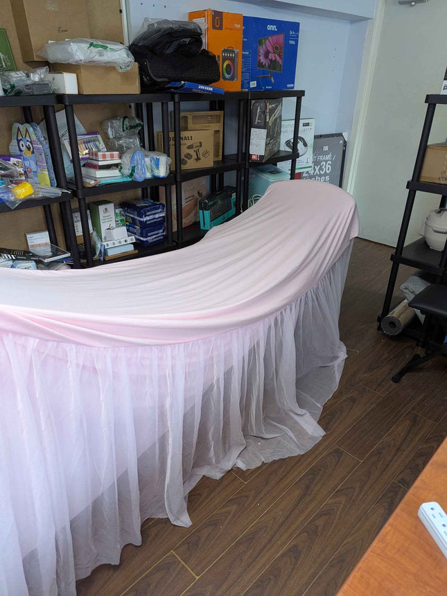 2 Pack Pink Table Cloth for 6 Foot Rectangle Tables, Pink Tulle Table Skirt Stre