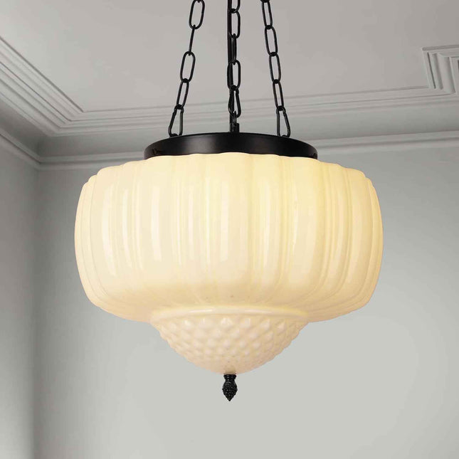 (No ceiling plate) CLARSYNE 14" Vintage Milk Glass Pendant Light, Mid-Century Mo