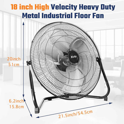 Xcity 18-Inch Metal Floor Fan, High Velocity 4000 CFM Industrial Fan, 3-Speed &