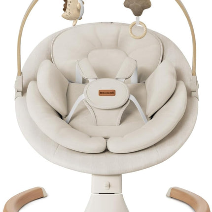 Monamii Bluetooth Baby Swing for Infants, 5 Sway Motions, 10 Melodies, Remote Control and Auto-Rocking, Light Beige