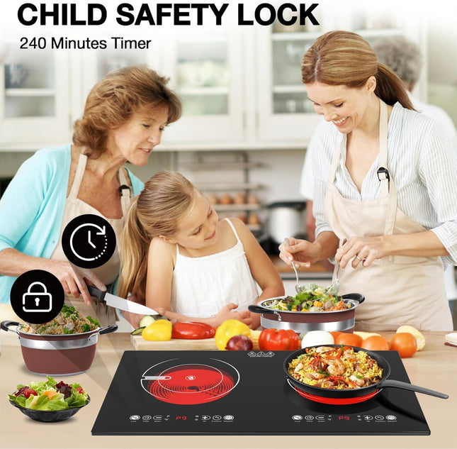 VBGK 2 Burner Electric Cooktop 110V 2400W Electric Stove Top Countertop and Buil