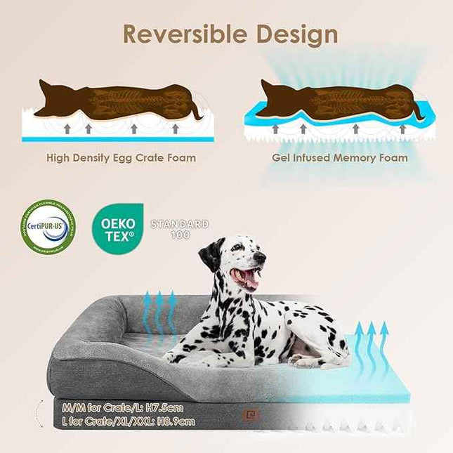 EHEYCIGA Memory Foam Dog Bed for Large Sized, Orthopedic Dog Sofa with Sides and