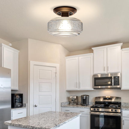 KnLnny Ware Bronze Flush Mount Ceiling Light with Classical Glass Shade, Ceiling