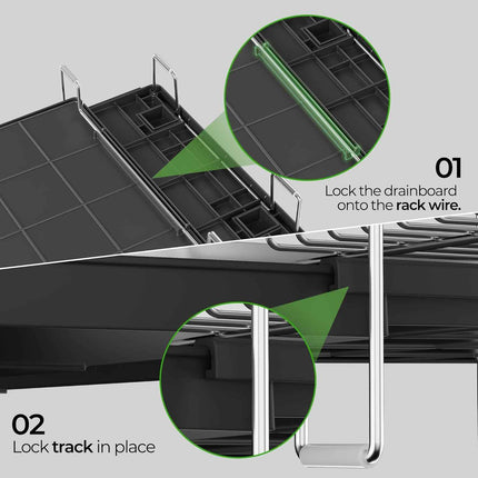 Large 2 Tier Dish Drying Rack, Extendable Dish Rack, Stainless Steel Anti-Rust D