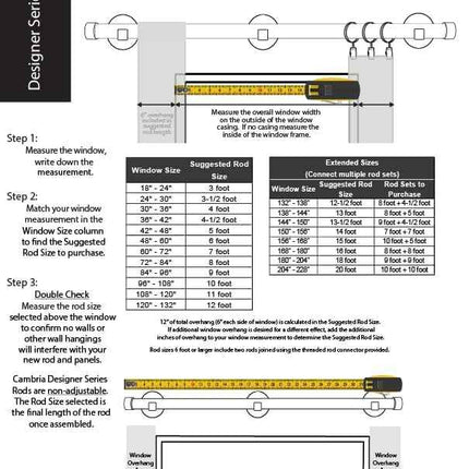 MODE Cambria® Designer Series - Premium 3 foot Custom Curtain Rod - 1-1/8 inch L