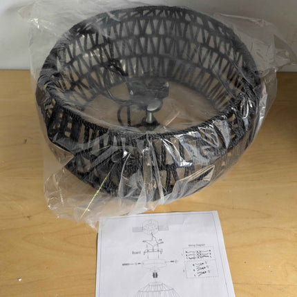 Black Rattan Light Fixture Drum Pendant Light Dinning Room Lighting Boho Chandel