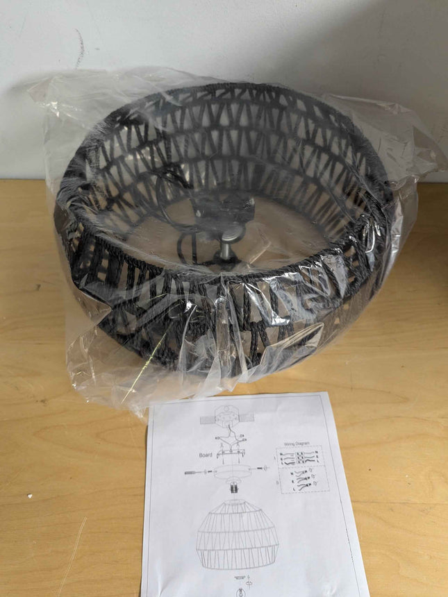 Black Rattan Light Fixture Drum Pendant Light Dinning Room Lighting Boho Chandel