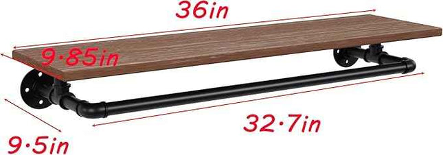 TEDIDUWA Clothes Rack 36in, Wall Mounted Garment Rack with Real Wood Shelf, Heav