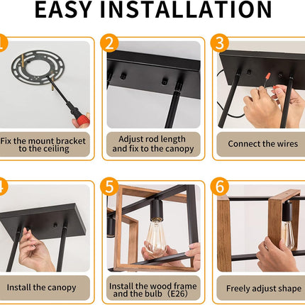 Black Farmhouse Pendant Light,1-Light Small Chandelier,Wood Dining Room Light Fi