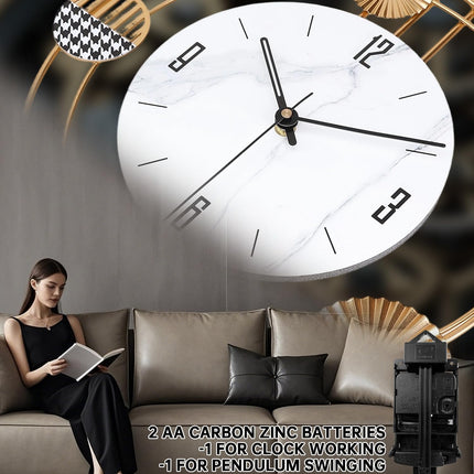 Wall Clock for Living Room, Silent Quality Quartz Battery Operated with Pendulum