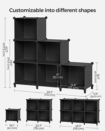 SONGMICS 6 Cube Storage Organizer, DIY Closet Shelf, Plastic Clothes Organizer,