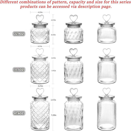 WHJY Set of 2 Airtight Glass Jars Decorative Jars, 22oz Jar of Hearts Cute Cooki