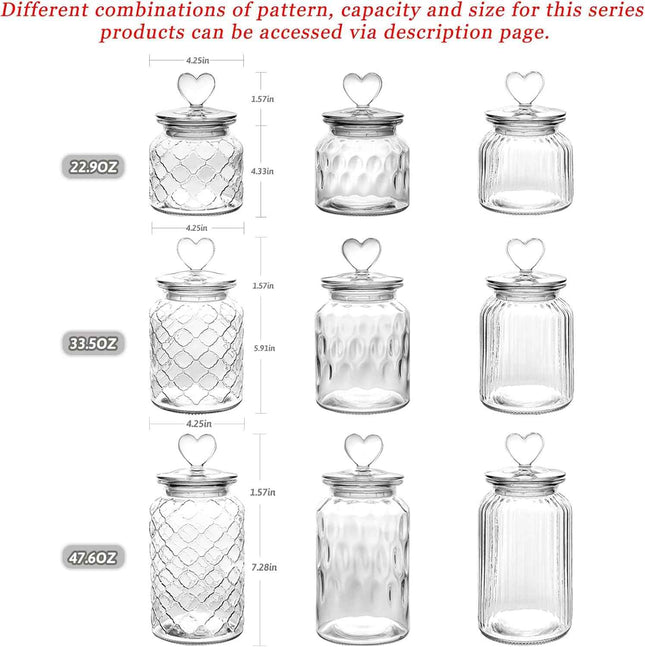 WHJY Set of 2 Airtight Glass Jars Decorative Jars, 22oz Jar of Hearts Cute Cooki