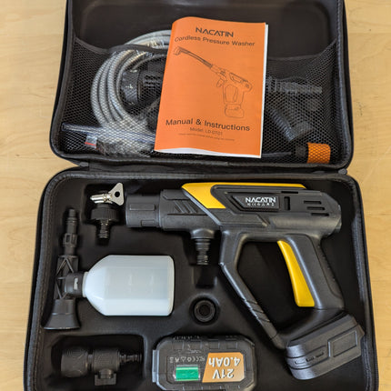 Incomplete — NACATIN 1000 PSI Cordless Pressure Washer, 21V 4.0Ah Brushless