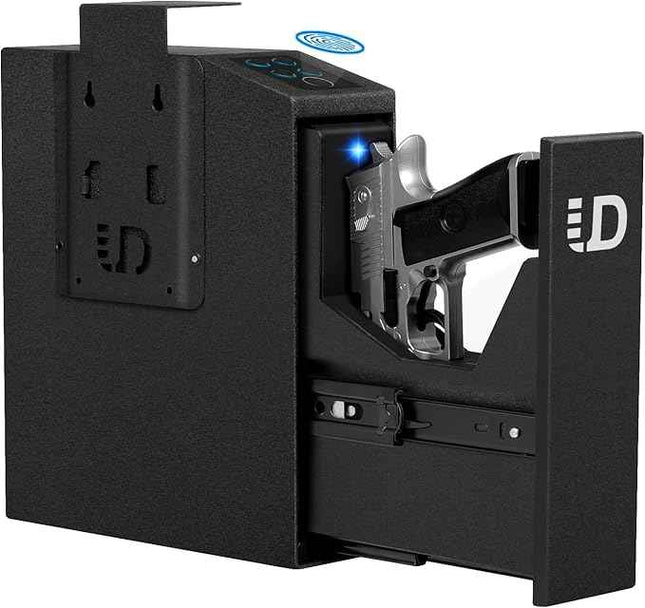 Urban Deco Biometric Gun Safe for Handgun with Quick Access Sliding Door Pistol Safes Mounted Nightstand, Desk, Wall, Vehicle, Bedside, Car Gun Safe Box with Fingerprint, PIN Code, KEY Access https://a.co/d/0g2VGo1g