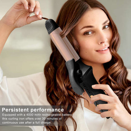 Cordless Hair Curling Iron 3 Temperature Adjustable Rechargeable Fast Heating Ha