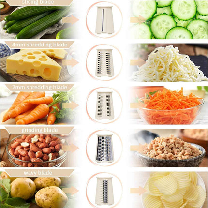 ENERGEVITY Manual Rotary Cheese Grater with Handle, 5 in 1 Replaceable Stainless