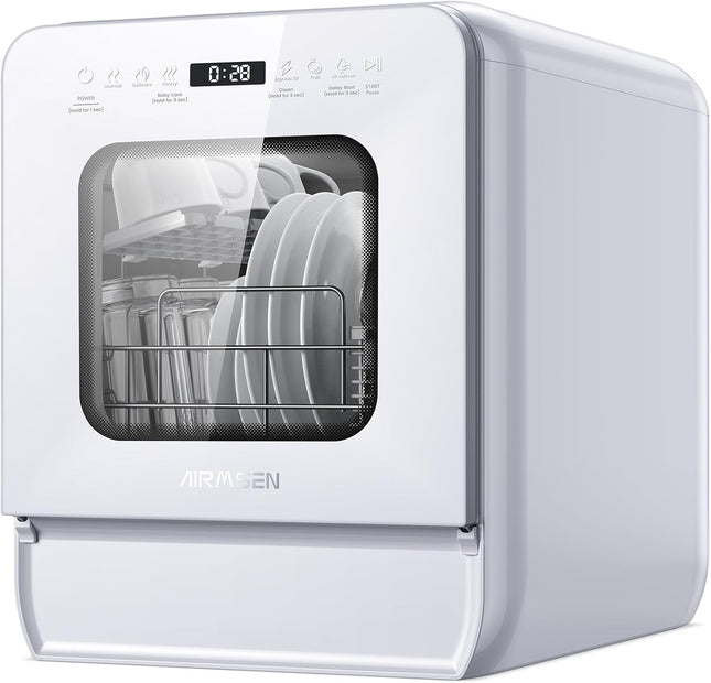 AIRMSEN Narrow Countertop Dishwasher with 5L Water Tank, Portable Dishwasher wit