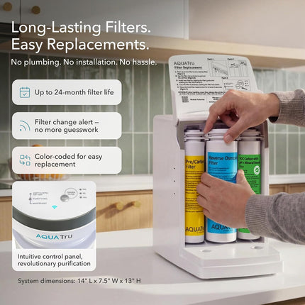 AquaTru Carafe Smart Alkaline Countertop Water Purifier, 4-Stage Reverse Osmosis Filter for PFAS & 80+ Contaminants