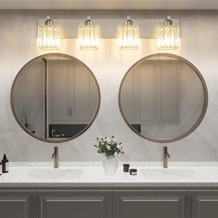 Aipsun 4-Light Crystal Modern Bathroom Vanity Light, Brushed Nickel
