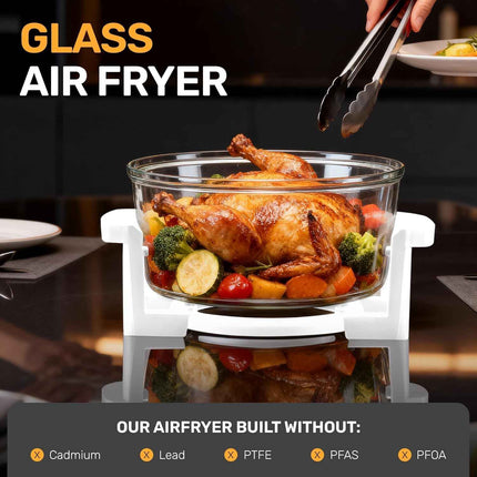 Granitestone 16 Qt Glass Air Fryer Oven Non Toxic, Oil-Less Air Fryer, 16 Quart, 1300W with Built in Timer, Self Clean Function, Dishwasher Safe, Includes 50+ Recipe Book - White