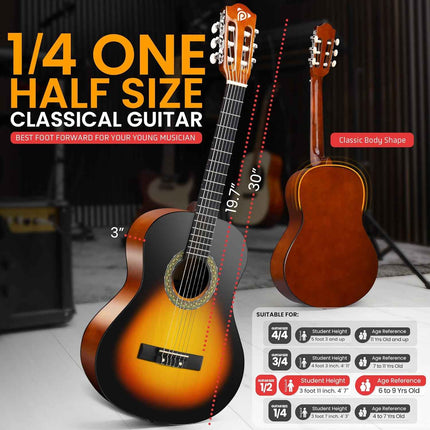 PYLE 30" Classical Acoustic Guitar Kit- 1/4 Junior Size, for Students Youth Girl