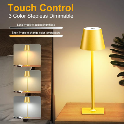 2 Pack Gold Rechargeable Table Lamps,Cordless Lamp with 6000mAh Battery Operated