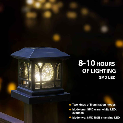 AEFRELEOHT Solar Post Cap Lights, Warm White & RGB Automatic Cycling, Cracked Gl