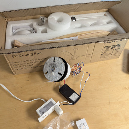 GESUM Ceiling Fan with Light, 52" Wood Ceiling Fan with Light Remote Control,6 S