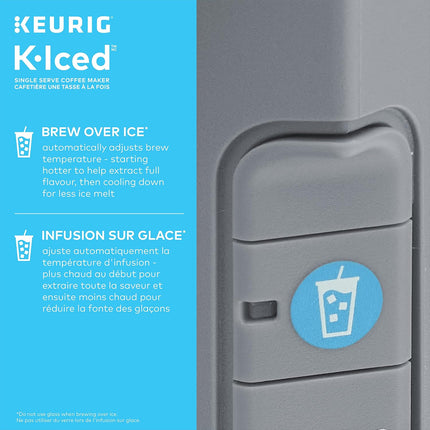 Keurig K-Iced Single Serve K-Cup Pod Coffee Maker with Brew Over Ice Button, 42 oz Removable Reservoir, 3 Sizes, Grey