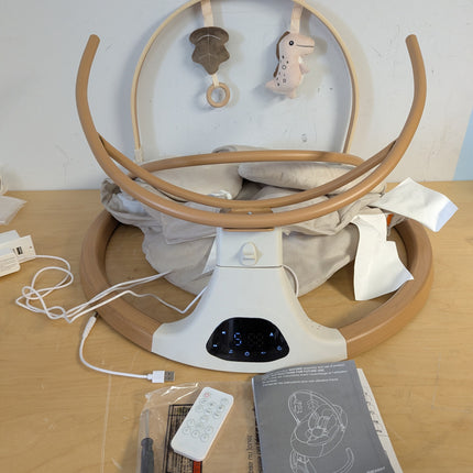 Monamii Bluetooth Baby Swing for Infants, 5 Sway Motions, 10 Melodies, Remote Control and Auto-Rocking, Light Beige