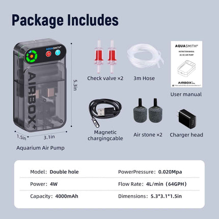 Live Bait Aerator,Ultra-Long Battery Life,Rechargeable Aquarium Air Pump 3W 24GP